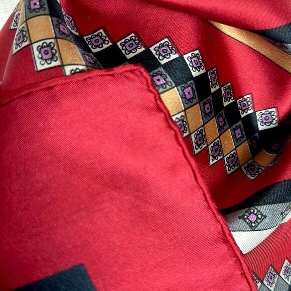 Red Silk Square Scarf by Golden Camel Hand Printed Hand Rolled - Picture 9 of 12